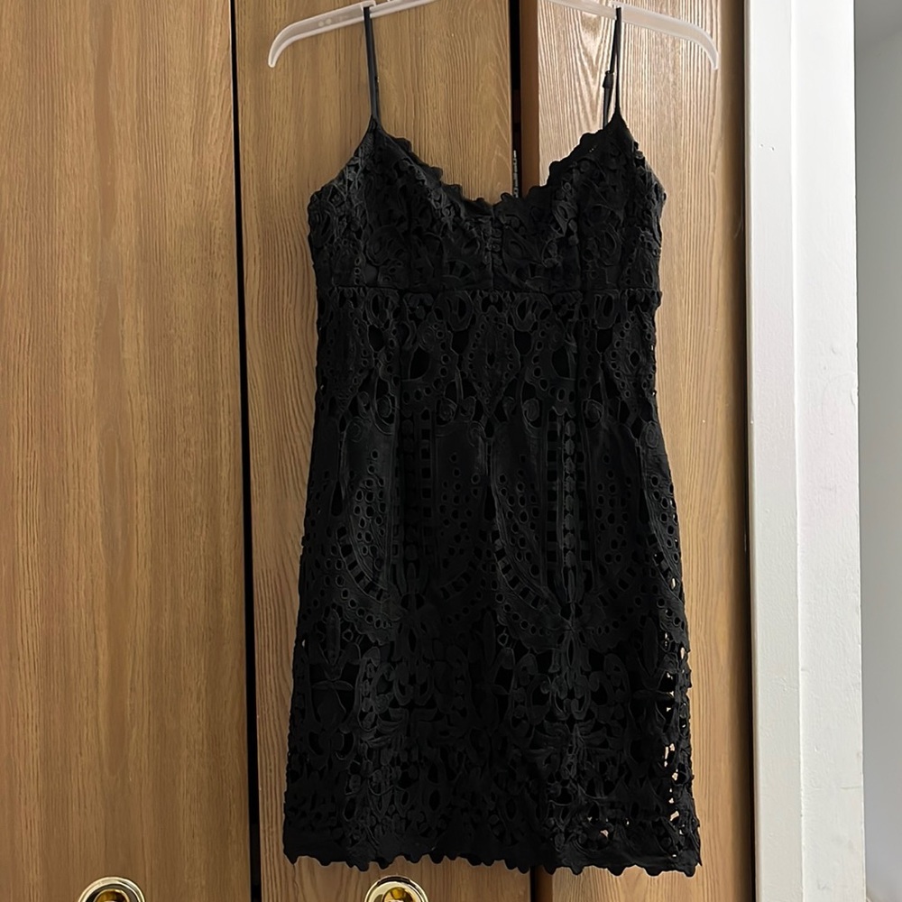Black lace overlay mini dress